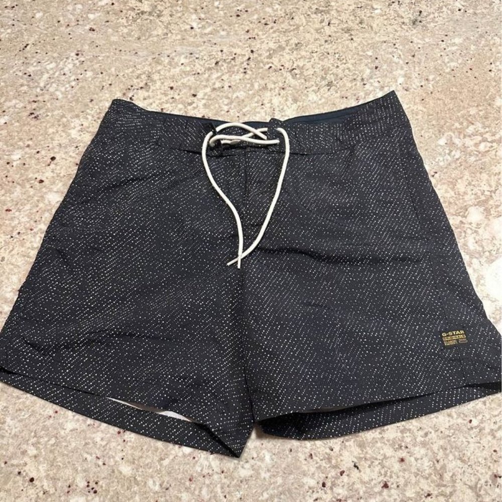 G-Star Raw Mens Jordan Swim Trunks Black w/ Small White Dots, Small